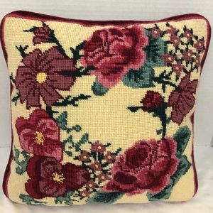 Vintage Floral Needlepoint Decorative Pillow